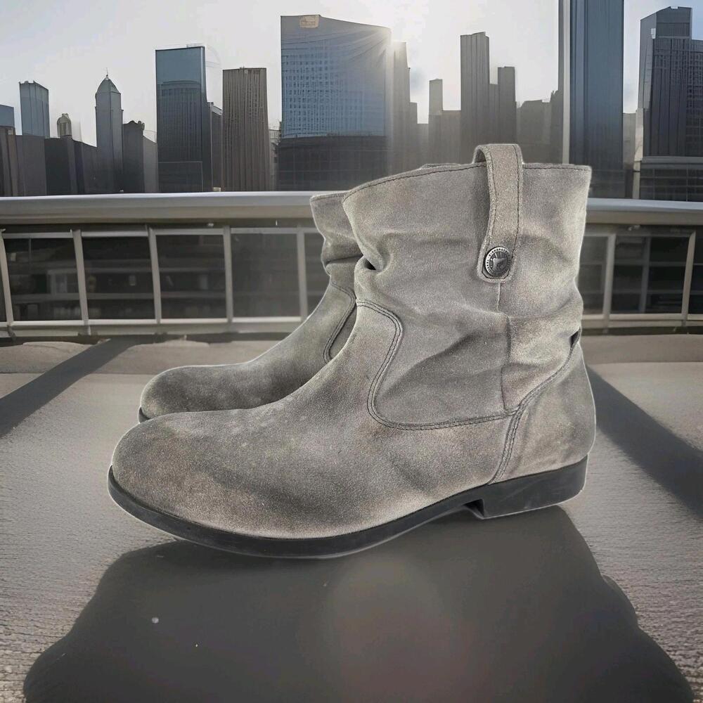 Birkenstock Sarina Waxed Suede Slouchy Ankle Boot US 10 Womens Gray Pull On Boot